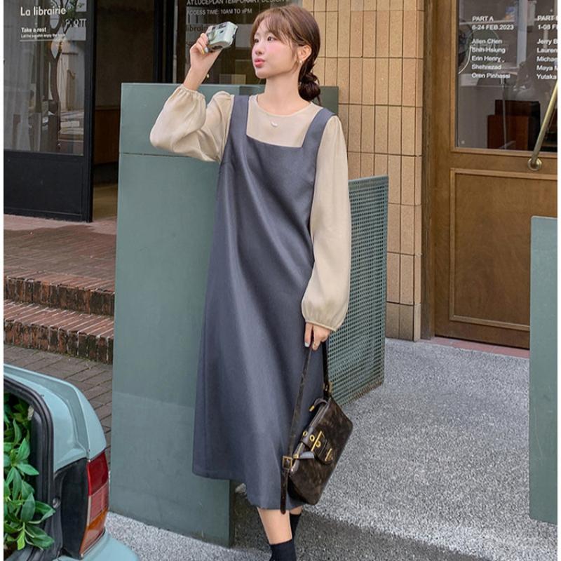 ノーカラーブラウス×バックリボンワンピースセットアップ