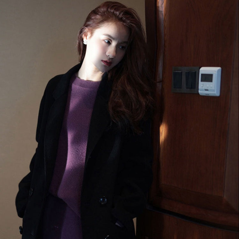 ステッチスリーブニット×スカートツーピースセット(3colors)