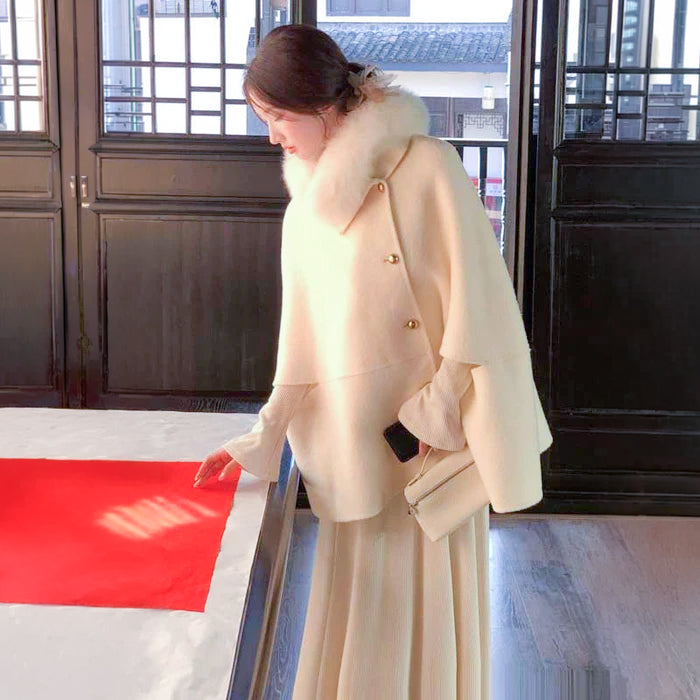 ファーカラー付きケープコート(2colors)