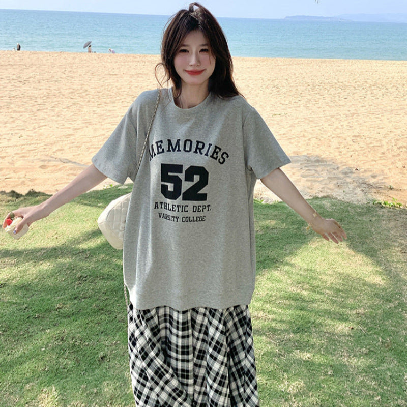 Tシャツ×チェックスカートドッキングワンピース