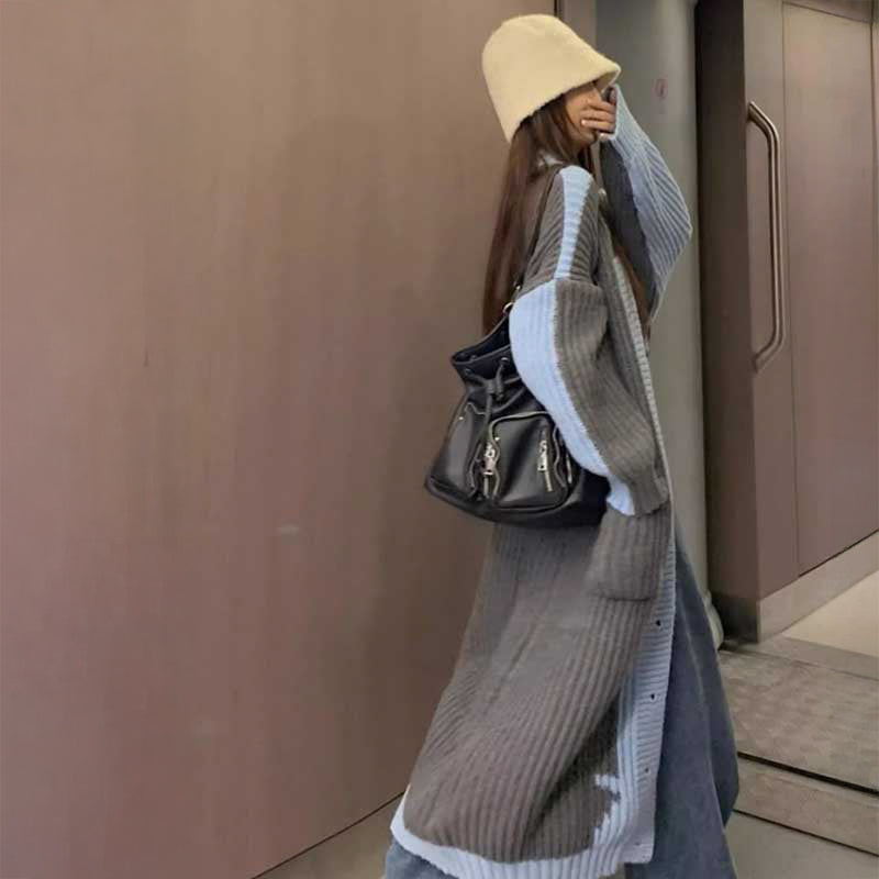 バイカラーニットコーディガン