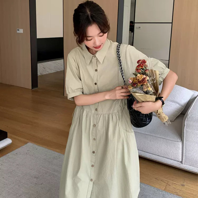 ナチュラルグリーンシャツワンピース