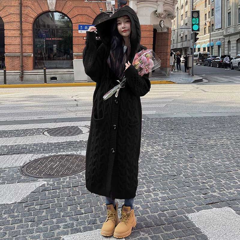 フーデッドケーブルロングカーディガン(5colors)