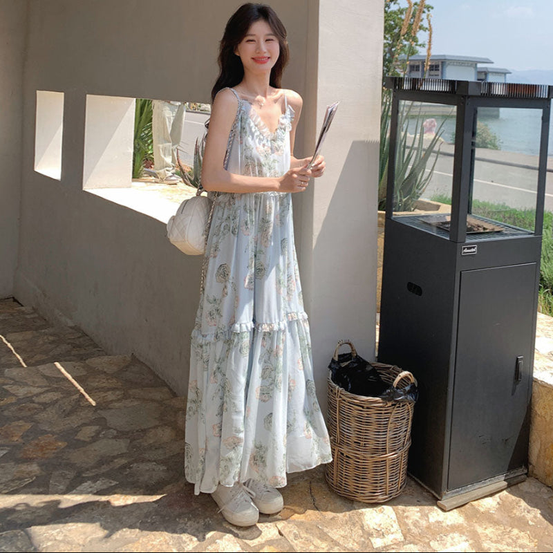 シフォンフラワープリントワンピース