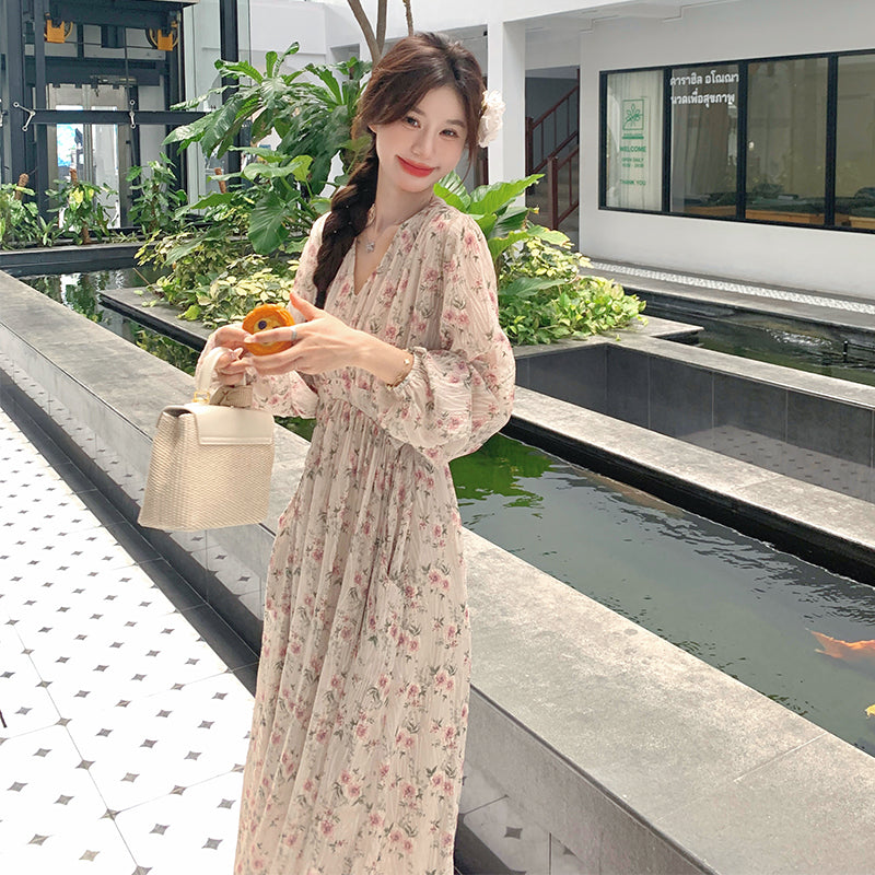 フローラルVネックワンピース(2colors)