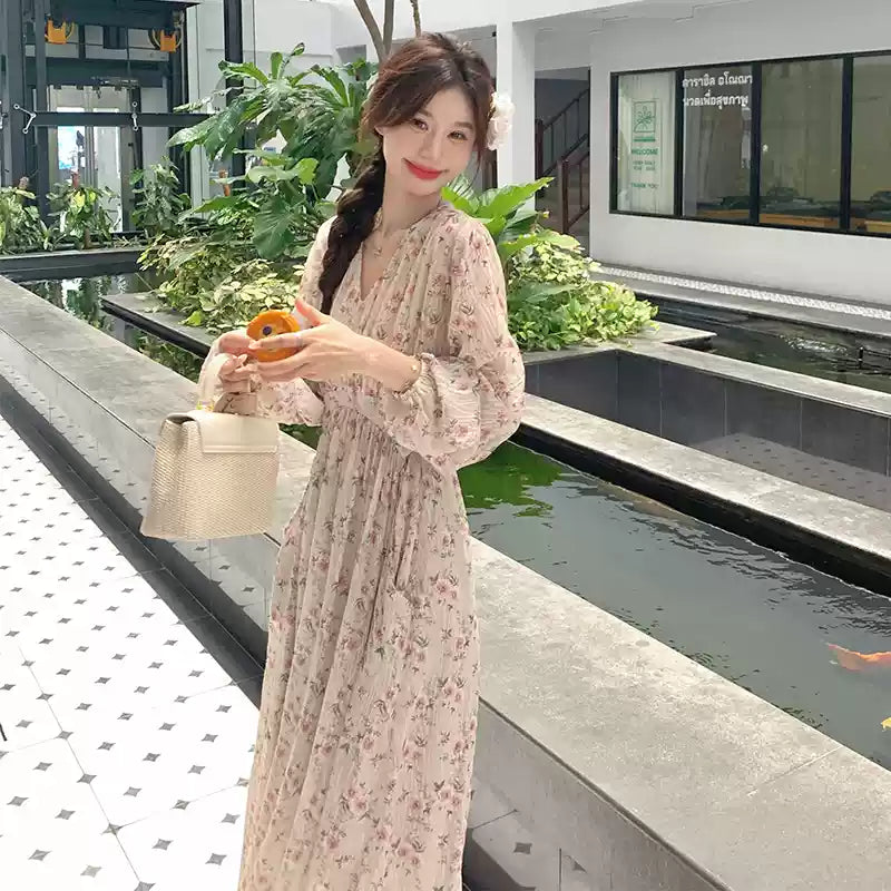 フローラルVネックワンピース(2colors)