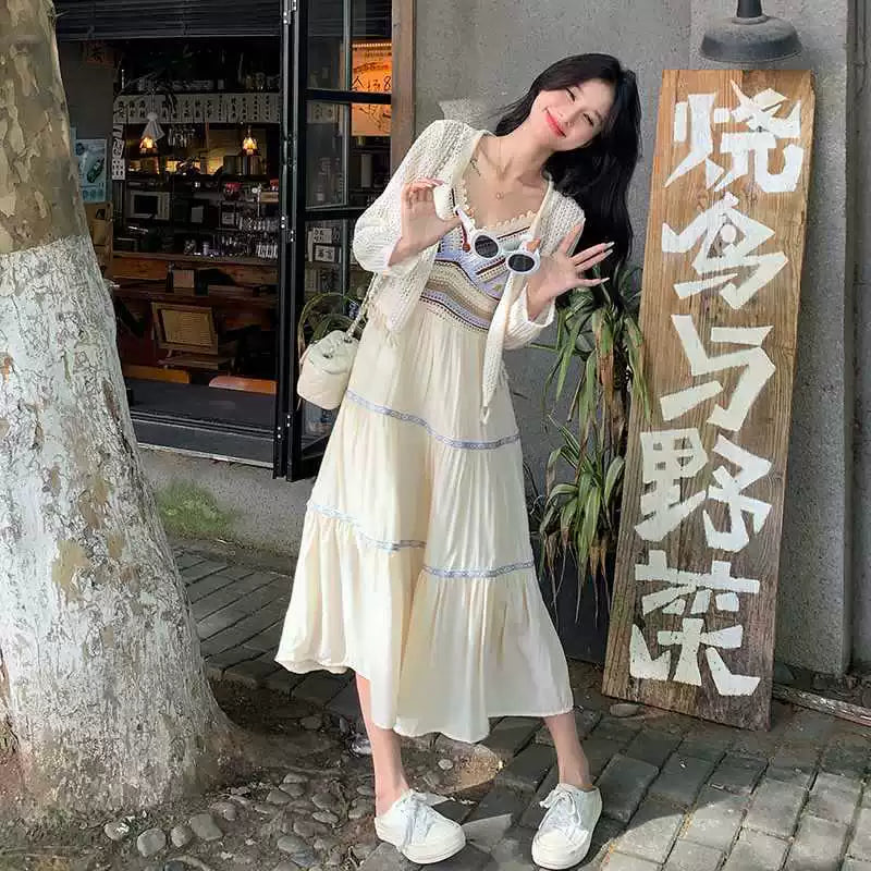 カーディガン×ボヘミアンワンピース