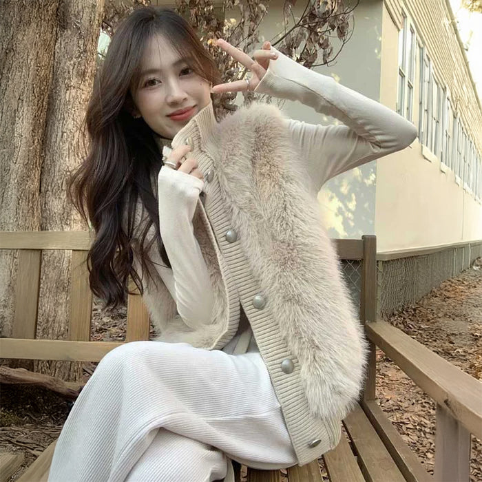 ファー切替ニットベスト(2colors)