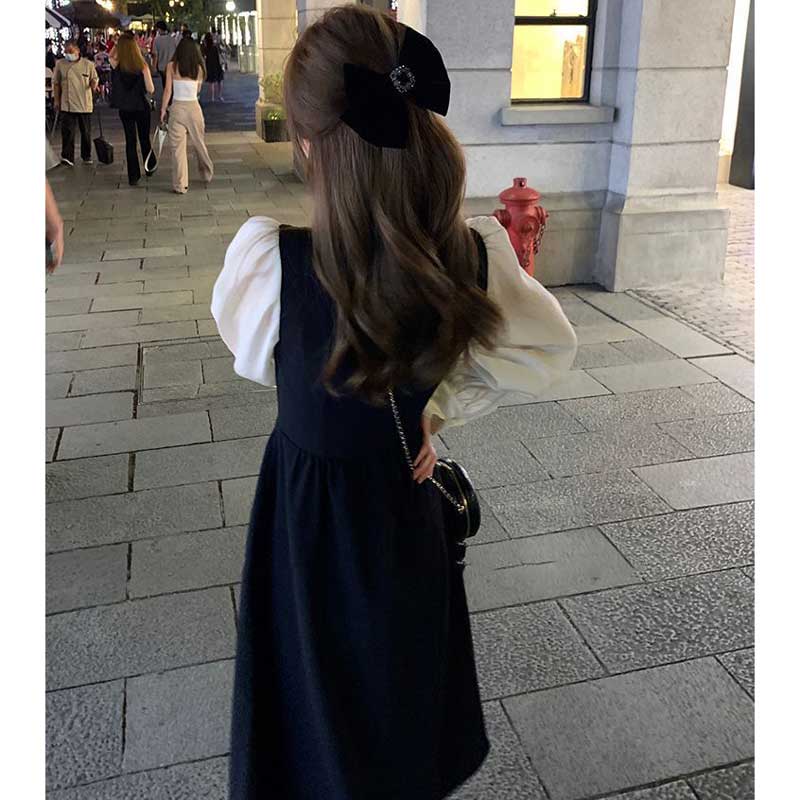 パフスリーブ切替ロングワンピース