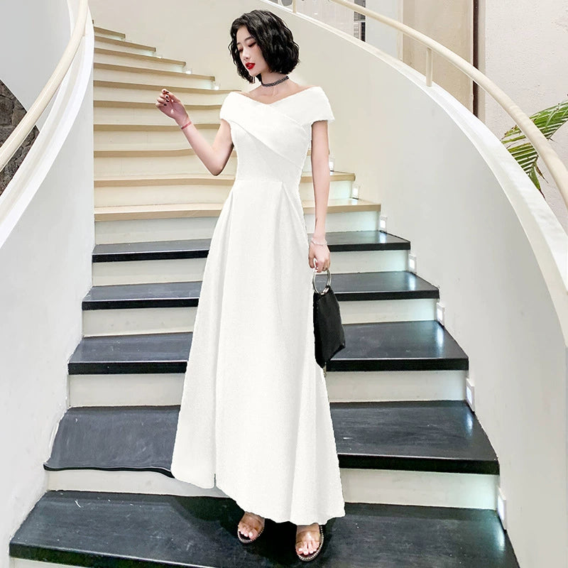 オフショルダーエレガントロングドレス(3colors)