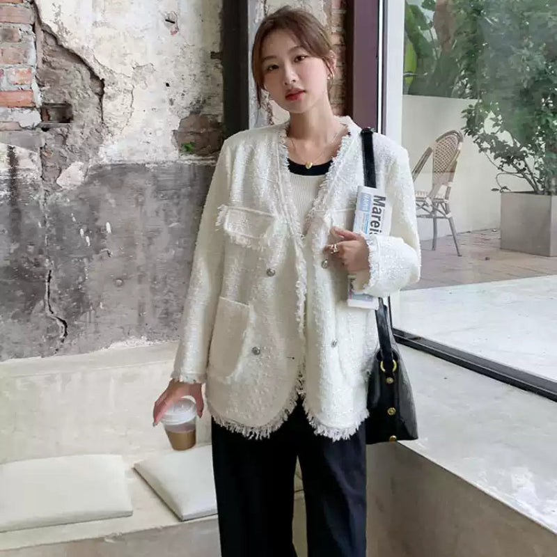 フリンジツイードホワイトジャケット