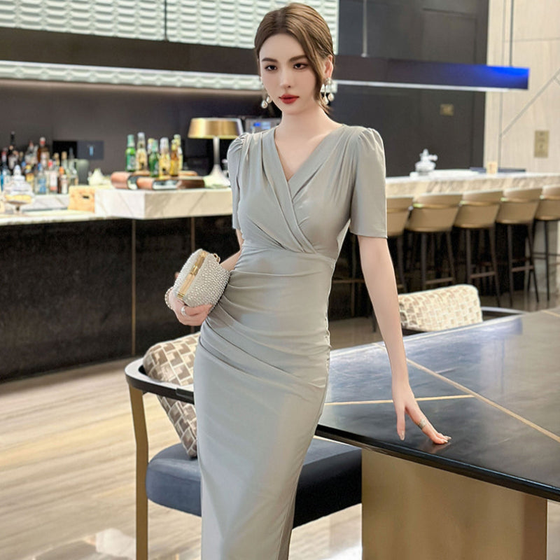 カシュクールサイドスリットドレス(3colors)