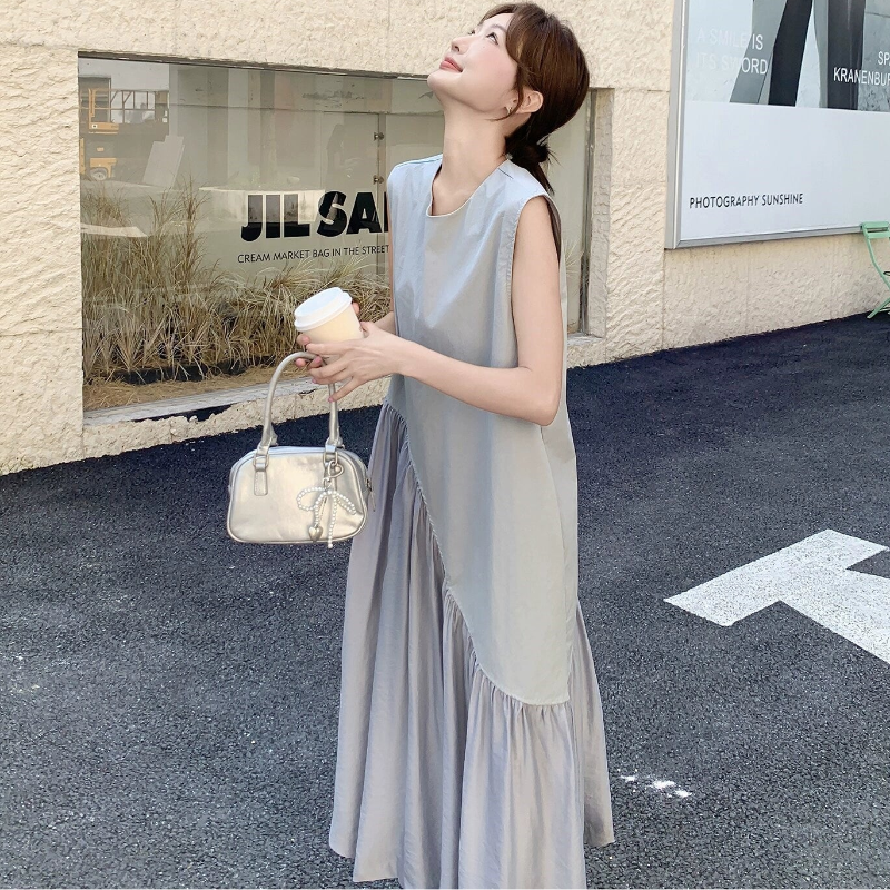 アシンメトリー切替ノースリーブワンピース