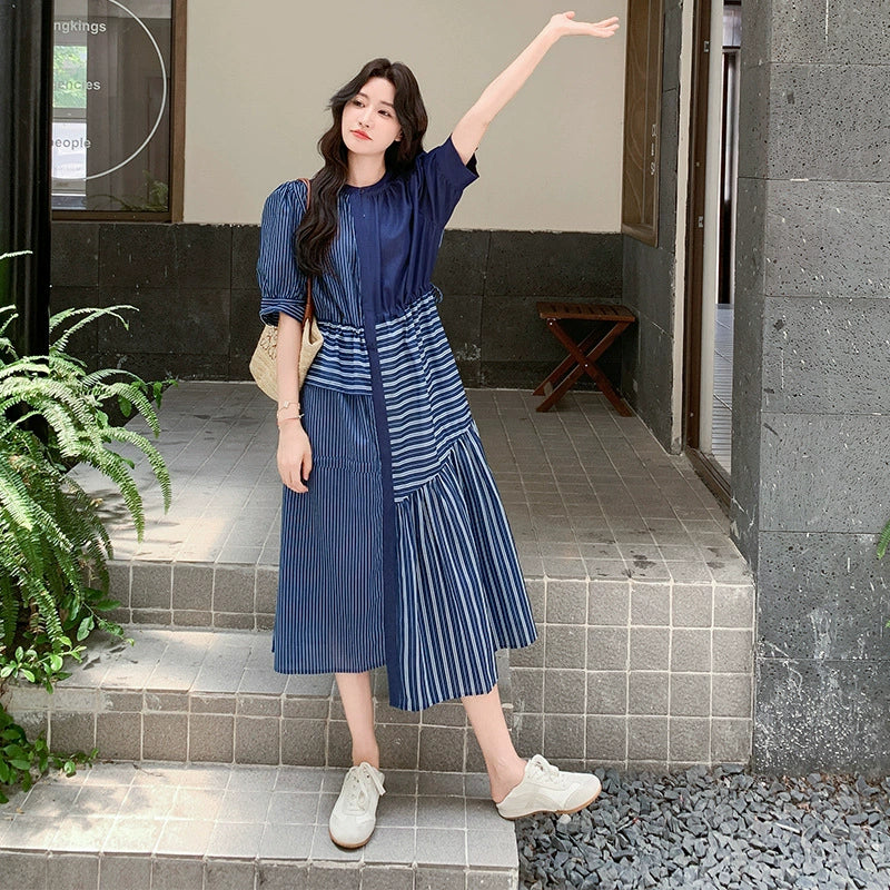 パッチワークネイビーワンピース