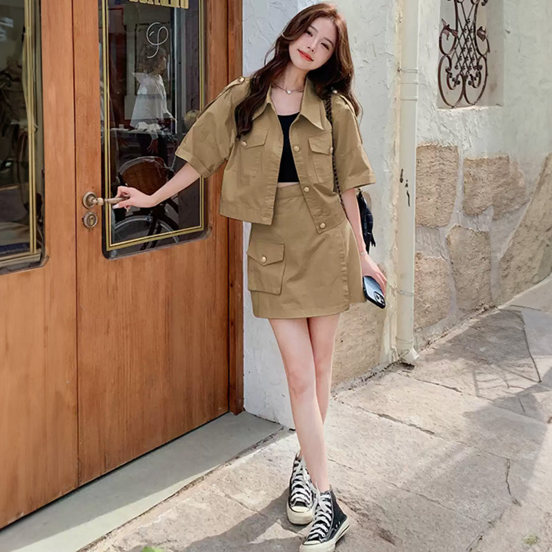 ミリタリーショート丈ジャケット×スカートセット