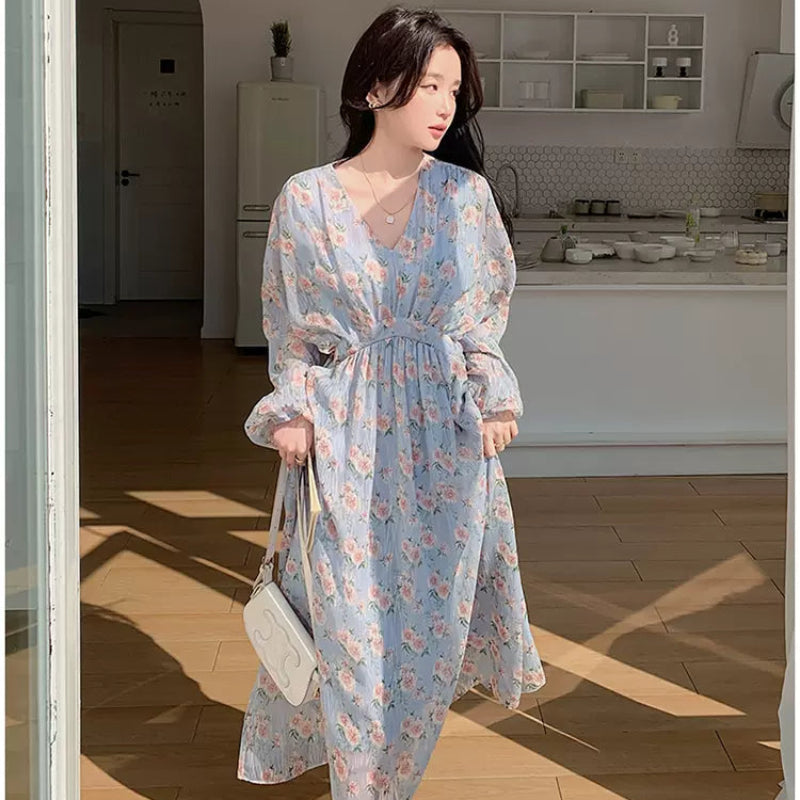 フローラルVネックワンピース(2colors)