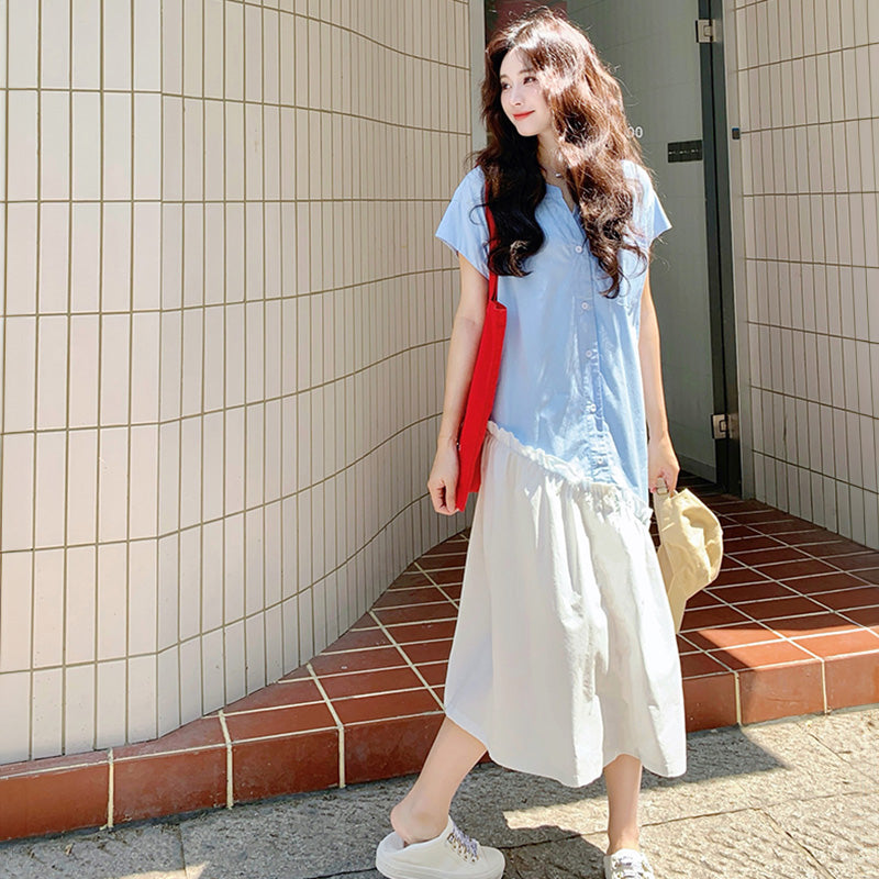 アシンメトリー切り替えシャツワンピース