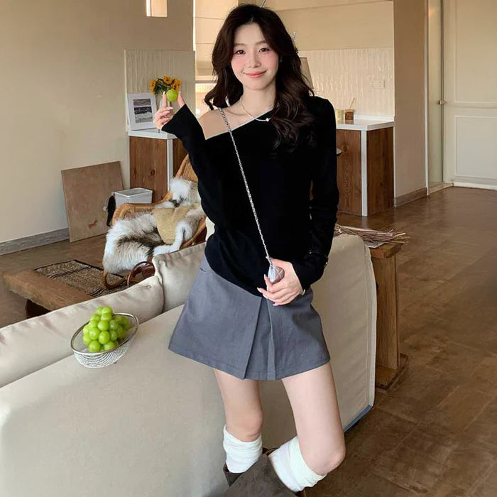 バイカラーリブニットトップス(2colors)