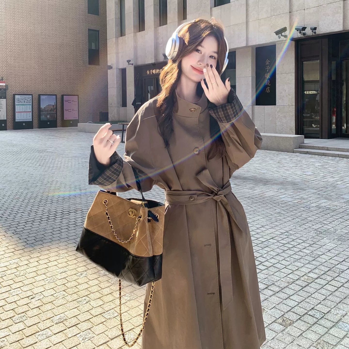 レトロチェックデザインロングコート