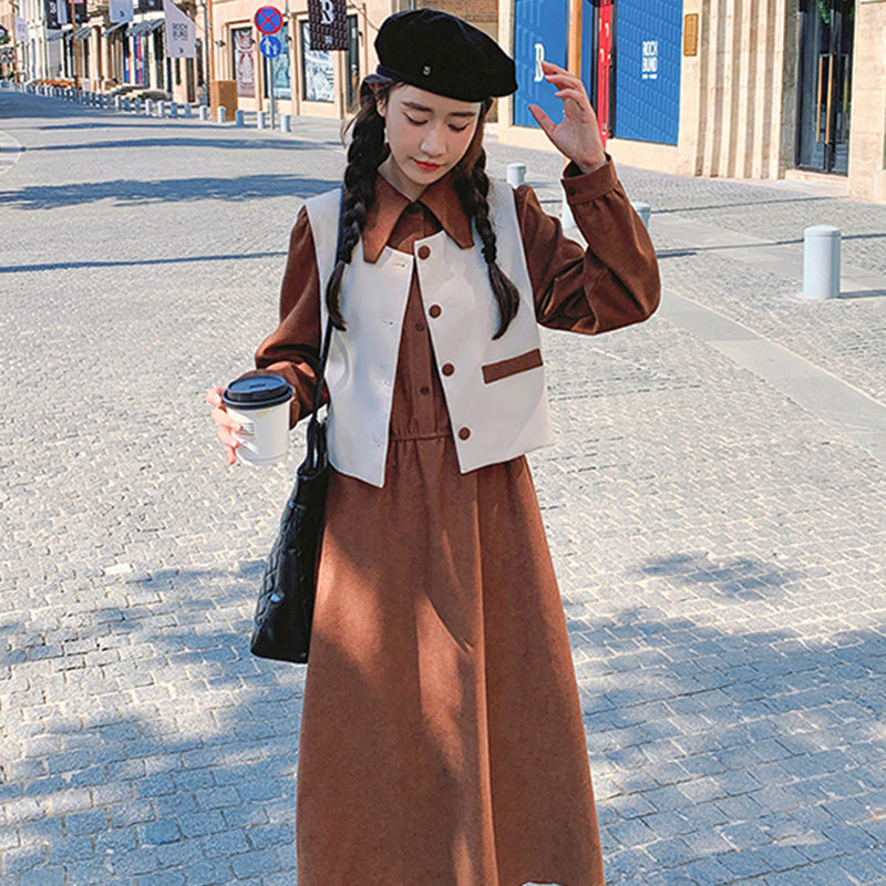 【即納】2WAYバイカラーベスト×ワンピースセット