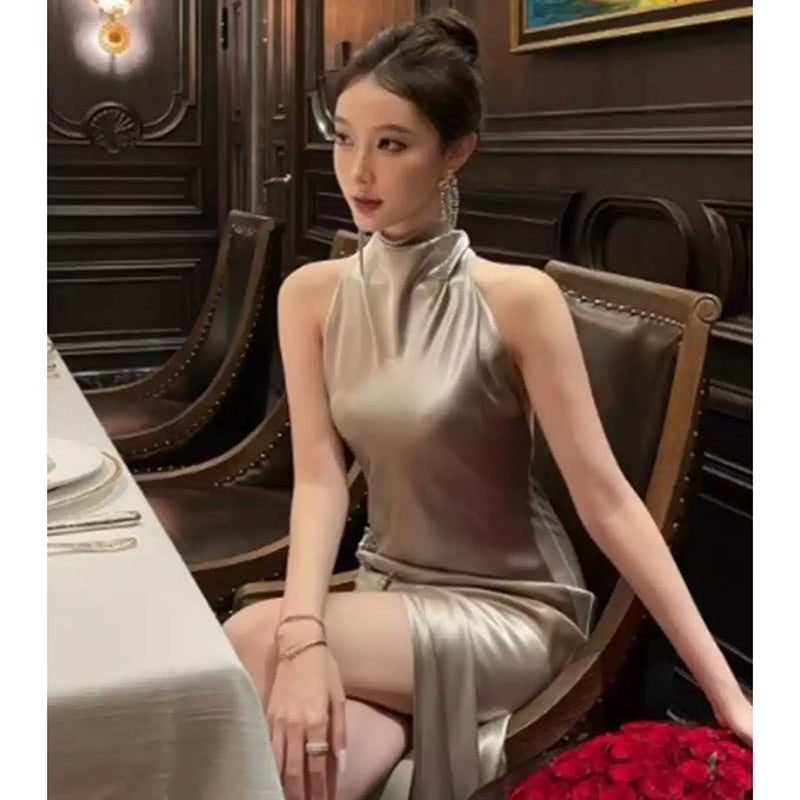 シャンパンゴールドホルタードレス