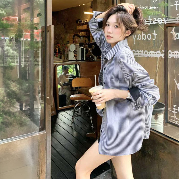 バイカラーストライプオーバーシャツ