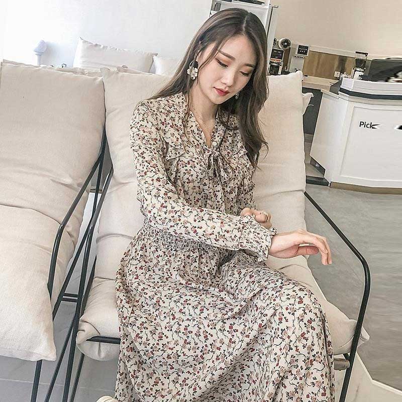 小花柄ボウタイフリルワンピース(3colors)