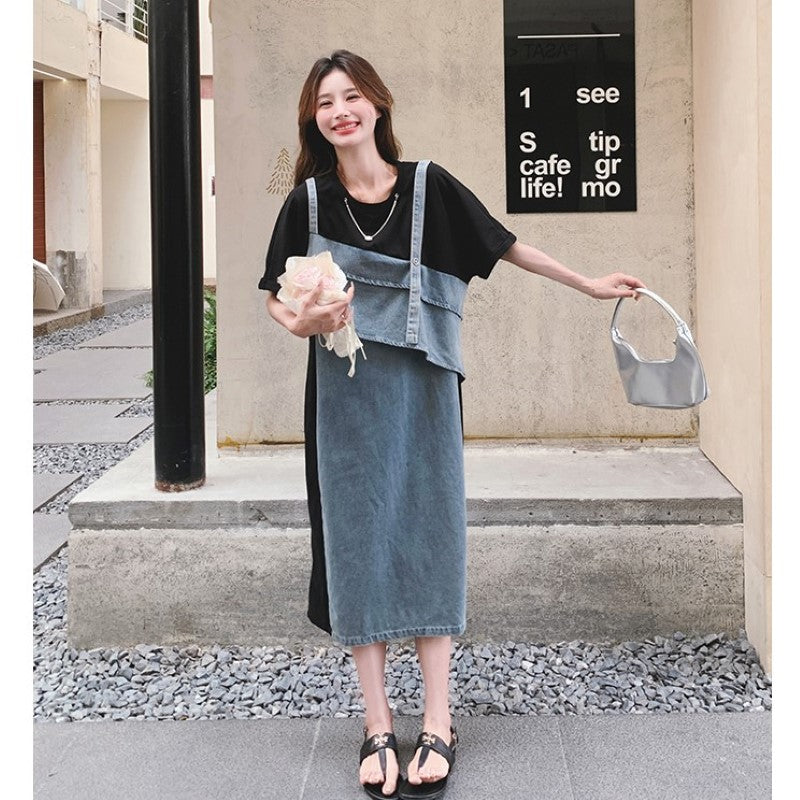 Tシャツ×デニムフェイクワンピース