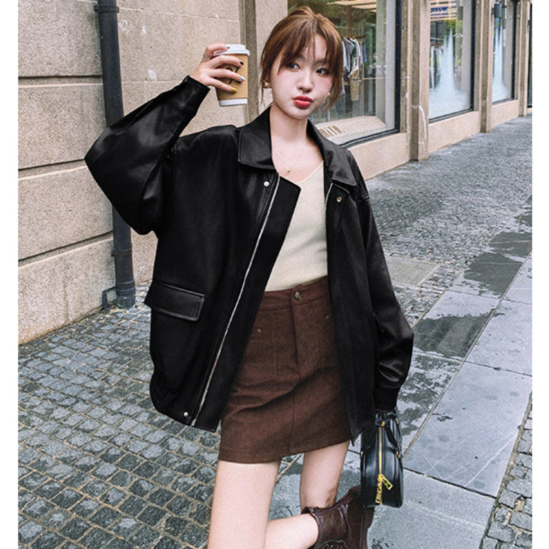 オーバーサイズフェイクレザージャケット(2colors)