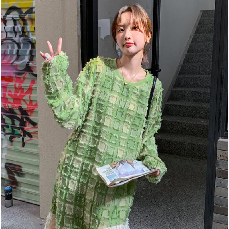 グリーンエンボスチェックワンピース