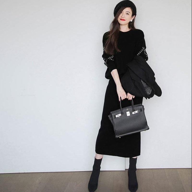 ステッチスリーブニット×スカートツーピースセット(3colors)