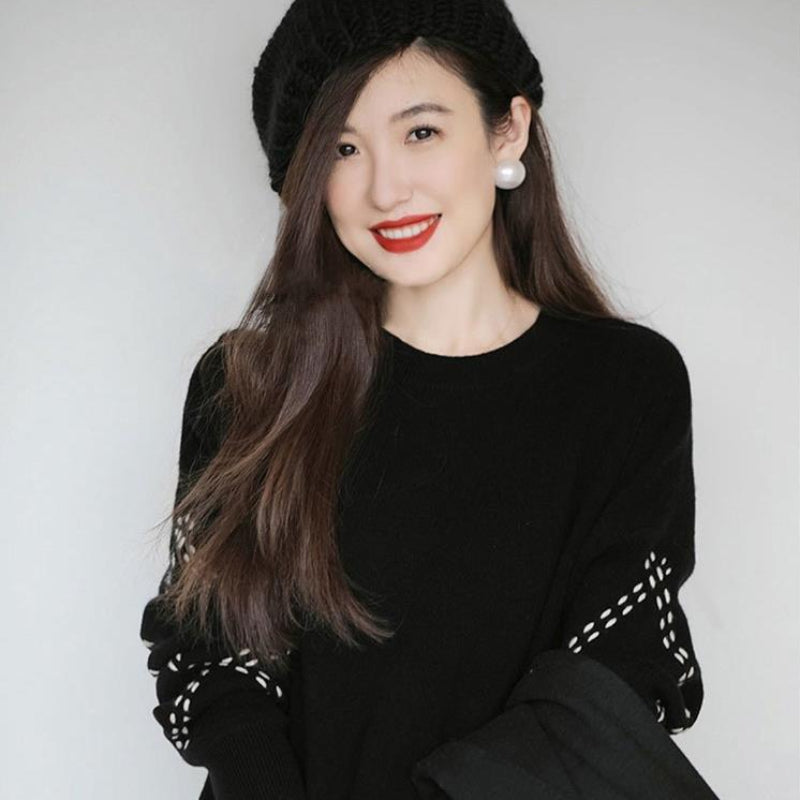 ステッチスリーブニット×スカートツーピースセット(3colors)