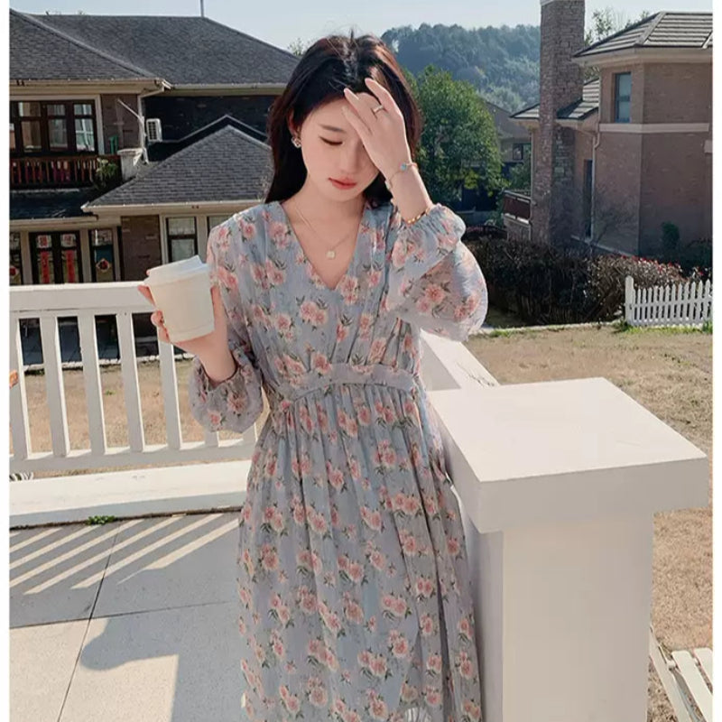 フローラルVネックワンピース(2colors)