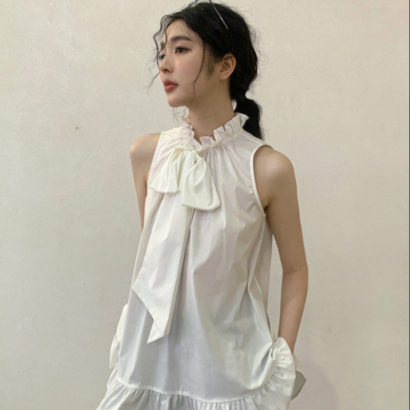 フリルボウタイノースリーブブラウス