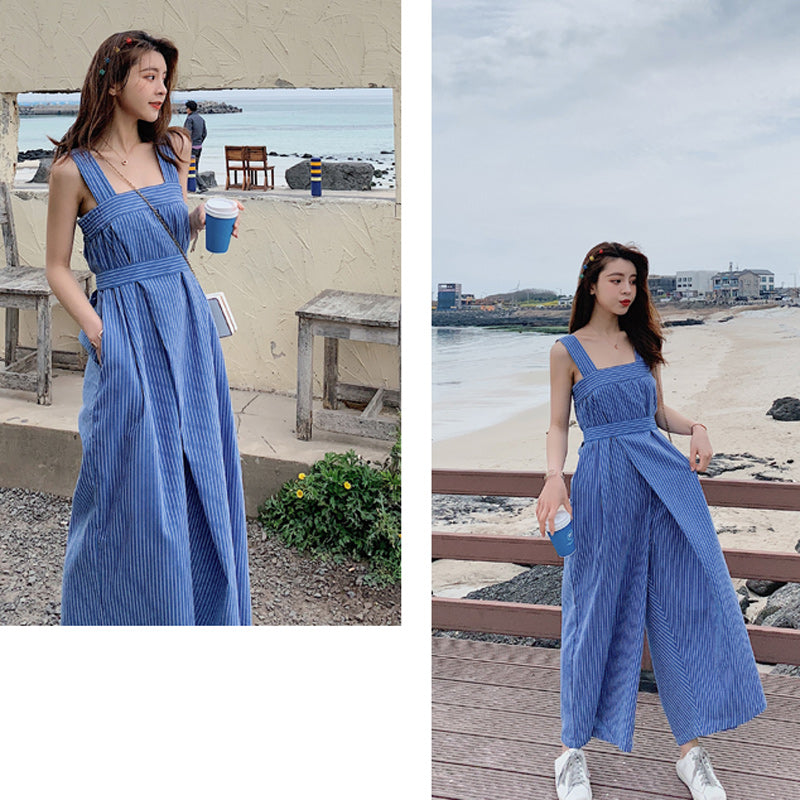 バックリボンストライプロンパース