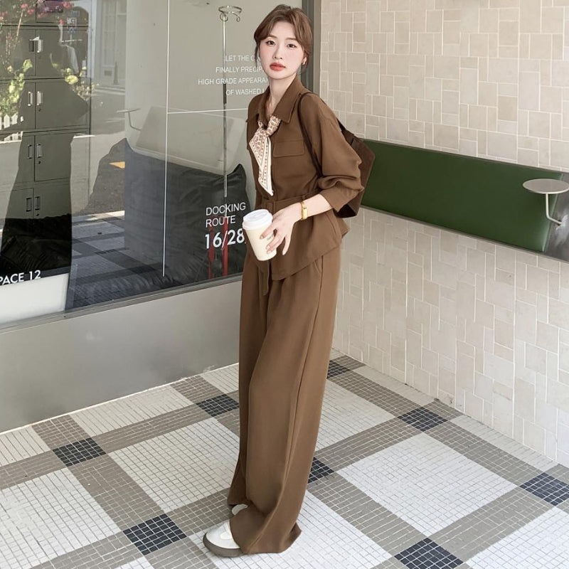 ウエストベルトシャツ×ワイドパンツセットアップ(2colors)