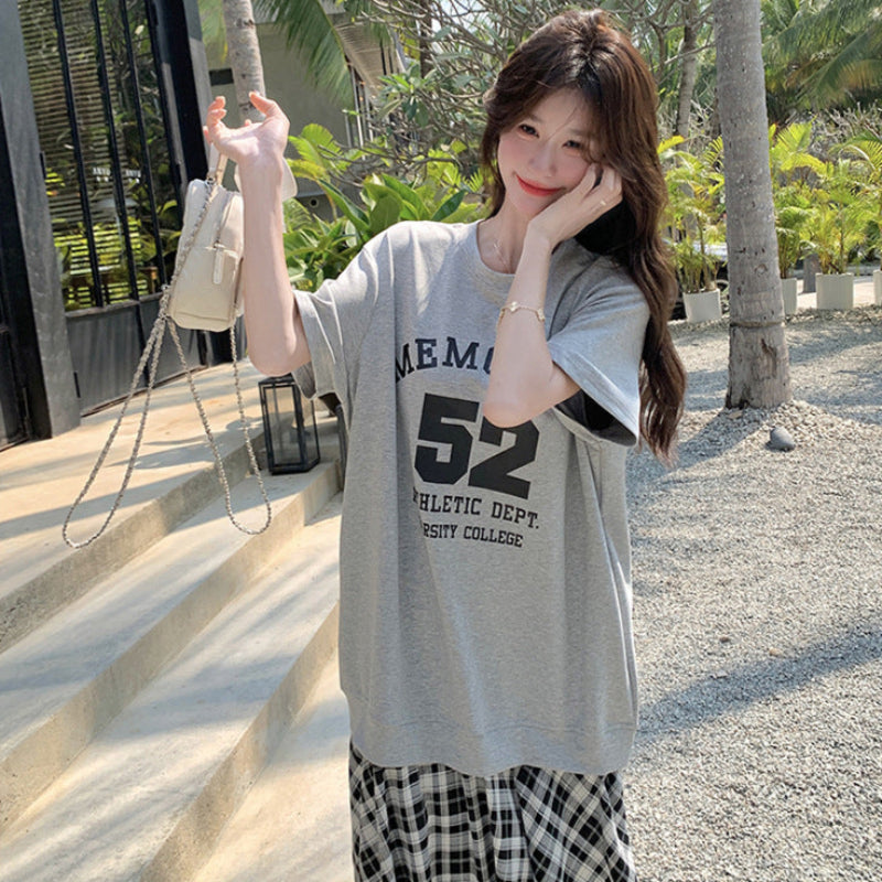 Tシャツ×チェックスカートドッキングワンピース