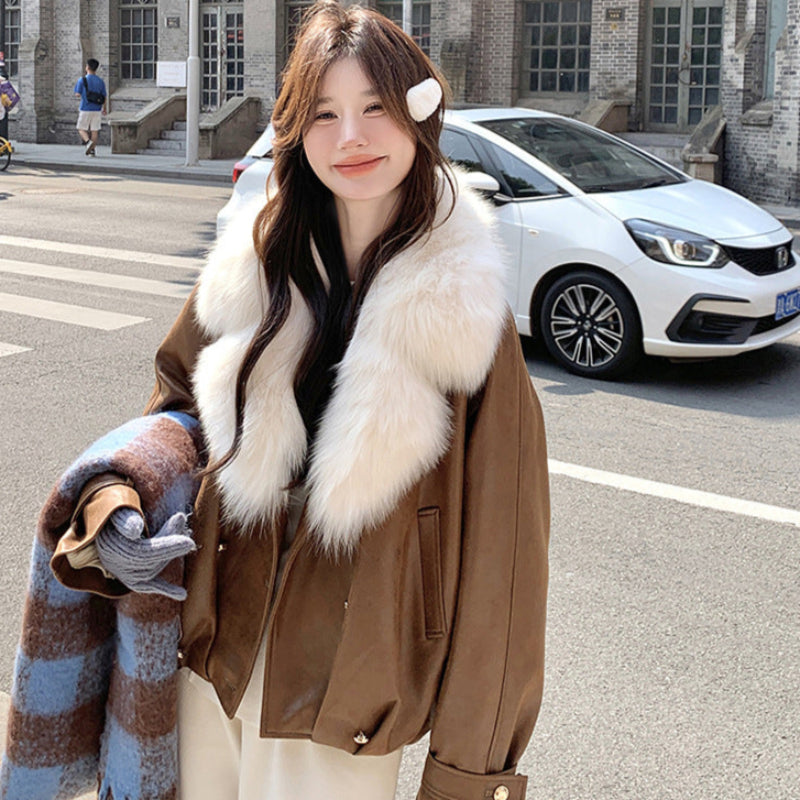 フェイクファーカラーPUジャケット