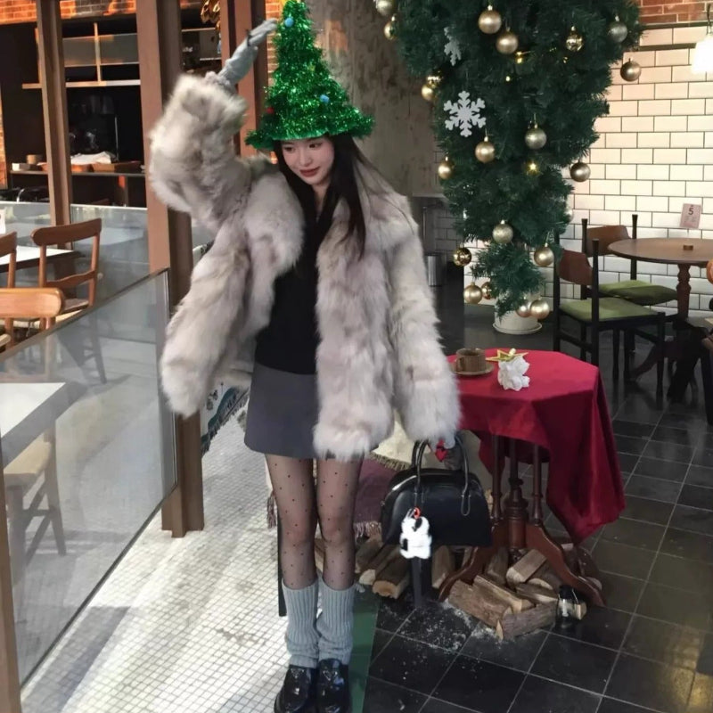 ミストグレーフェイクファーコート