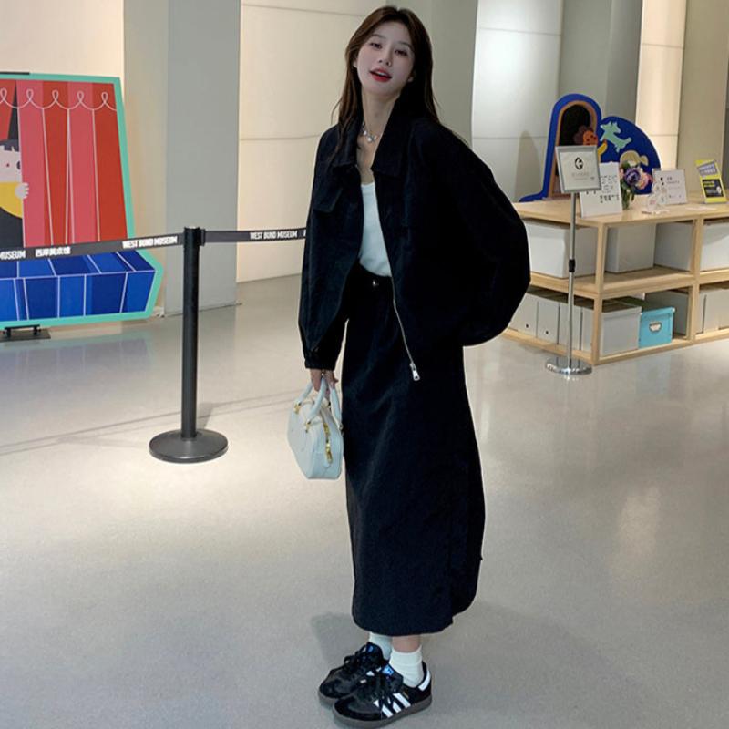 テックダブルポケットブルゾン×ロングスカートセットアップ