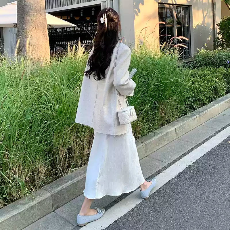 エレガントノーカラーツイードジャケット(3colors)