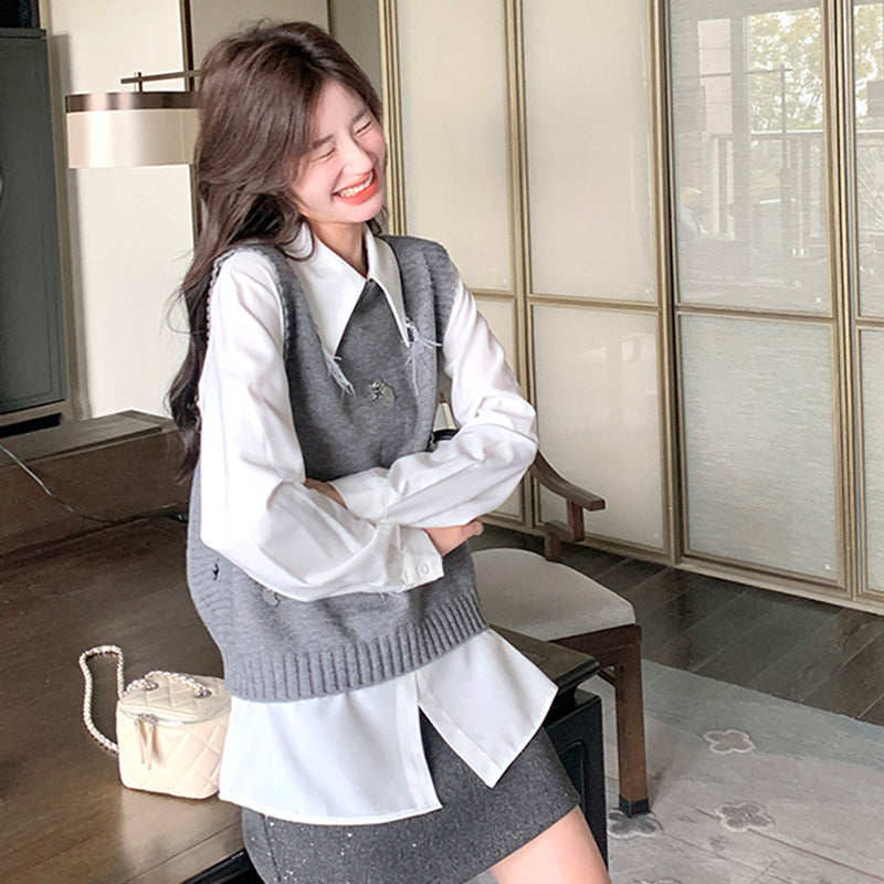 2way シャツ×ニットベストセット