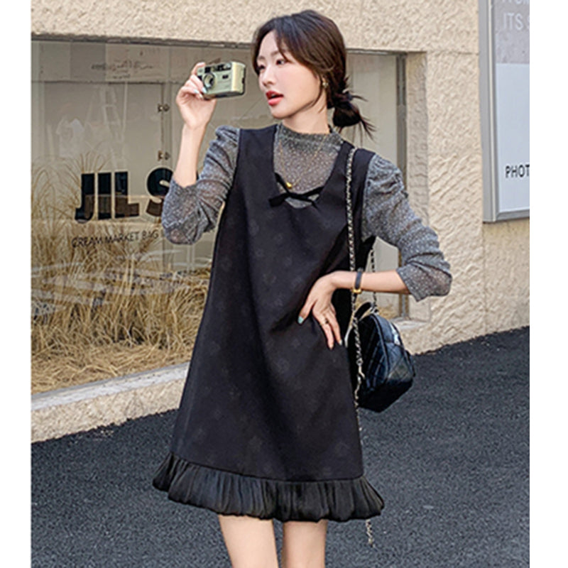 パフスリーブ×裾フリルミニワンピース