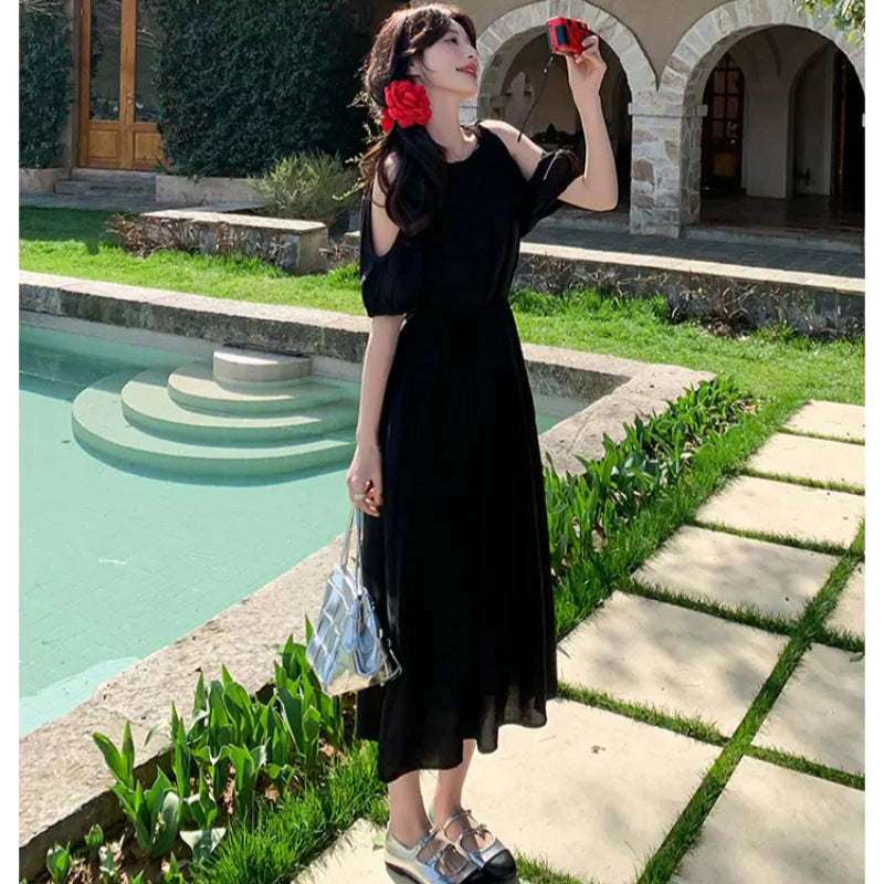 【即納】オープンパフスリーブワンピース