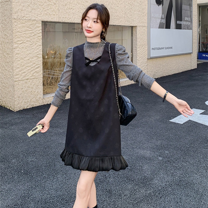 パフスリーブ×裾フリルミニワンピース