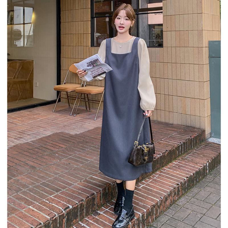 ノーカラーブラウス×バックリボンワンピースセットアップ