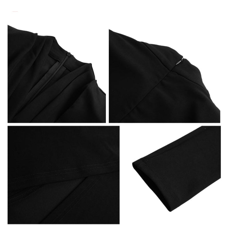 Vネックサイドスリットブラックドレス