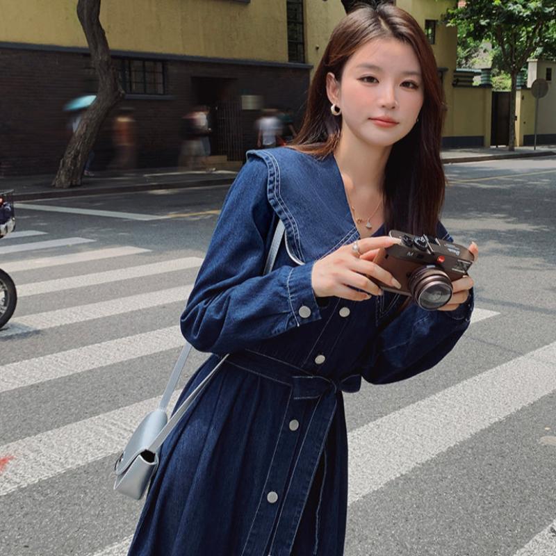 ビッグカラーデニムワンピース