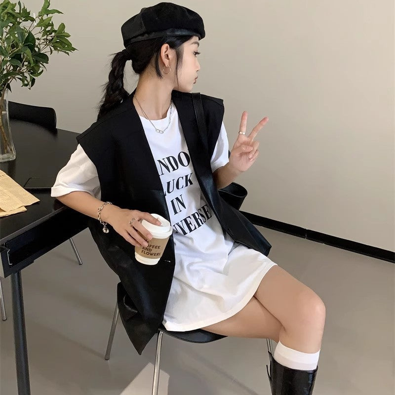 切り換えデザインPUレザーベスト