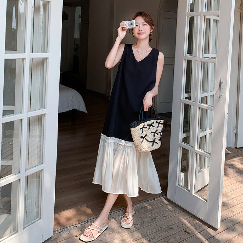 バイカラーノースリーブワンピース